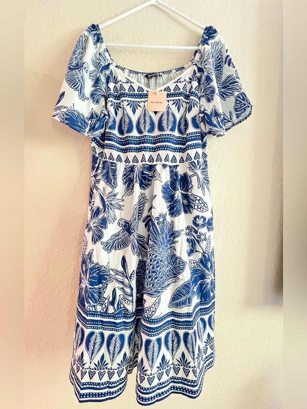 BloomChic Blue and White Printed Midi Dress